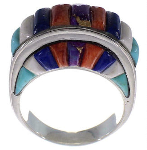 Southwest Silver Multicolor Inlay Ring Size 8-1/2 CX49971